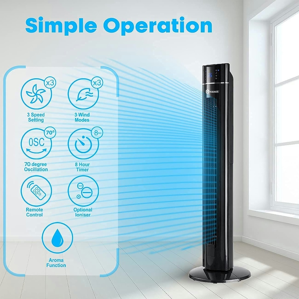image 1 of PureMate 43" Oscillating Tower Fan with air Purifier and Aroma Function