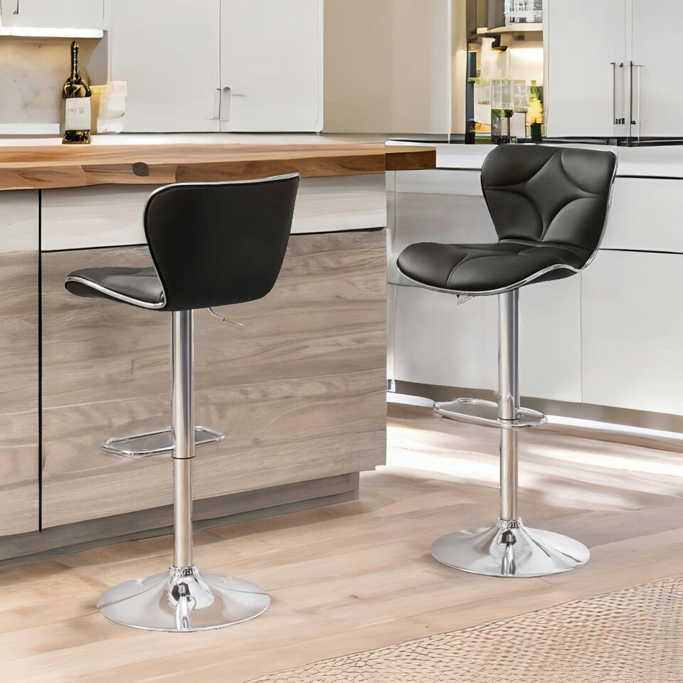image 1 of Set Of 2 Height Adjustable 360 Swivel Barstools With Shell Backrest Black Black