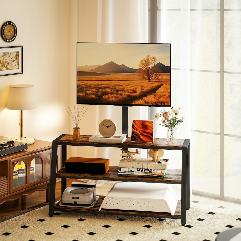 image 1 of HOMCOM TV Stand Cabinet with Swivel Bracket for 32 - 70 Inch TVs Brown