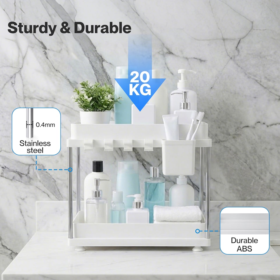 image 1 of Toque Under Sink Organiser Two Slide-Out Drawers Kitchen Storage 2pcs White