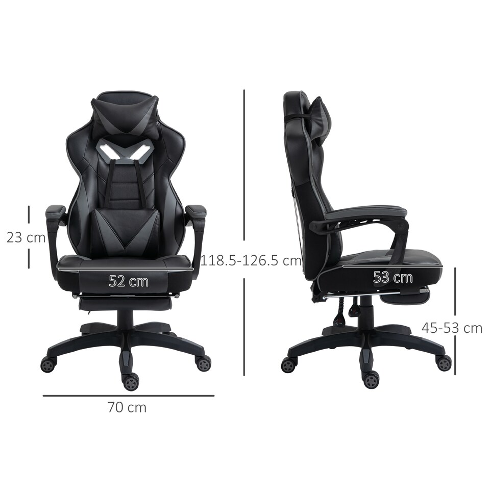 image 1 of Vinsetto Ergonomic Gaming Chair Manual Reclining Chair with Footrest Grey
