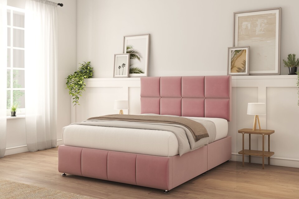 image 1 of Sloomy Sterling Pink Plush Divan Bed With Mattress No Drawers 26" Strutted Headboard & 12" Footboard 6' Super King