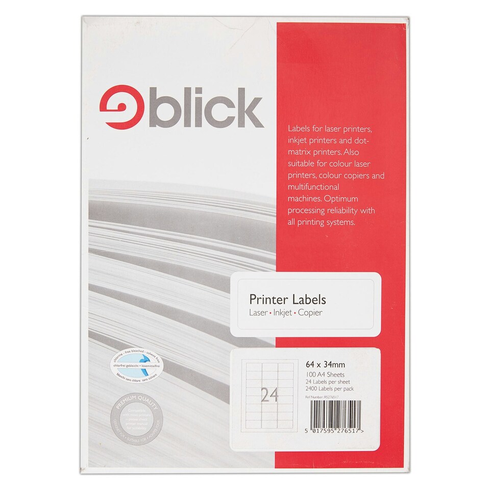 image 1 of Blick Recycled Labels 24 Per Sheet 100 Sheets, 64mm x 34mm, Rectangular, White, 2400 Labels