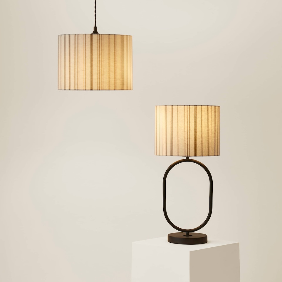 image 1 of ValueLights Hallie Natural Stripe Large Ceiling Lamp Shade & Bulb | Brown