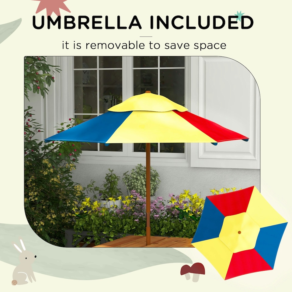 image 1 of Outsunny Kids Picnic Table Set w/ Sand and Water, Removable Parasol - Brown