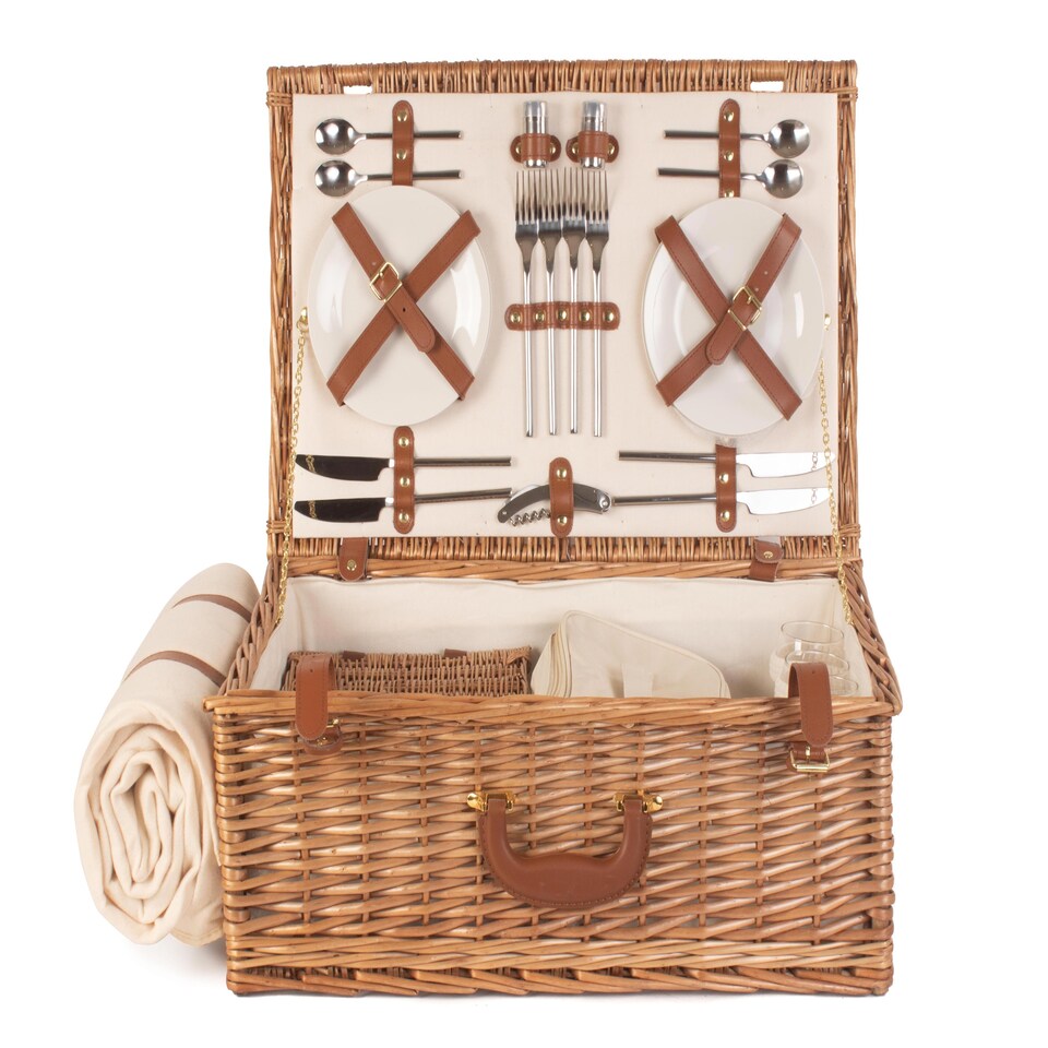 image 1 of Deluxe Fully Fitted 4 Person Traditional Picnic Basket | White | White | 1