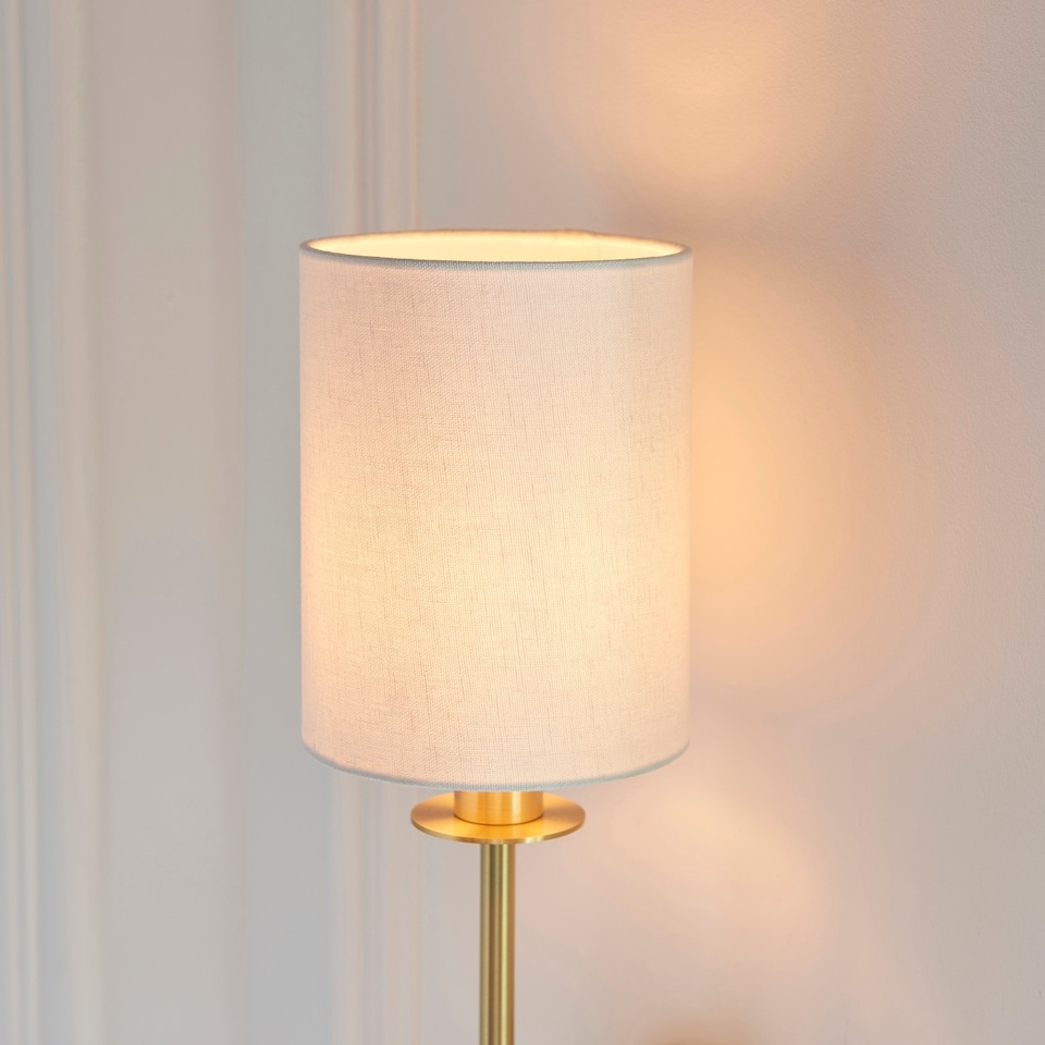 image 1 of Sancerre Wall Lamp with Shade Satin Brass Plate, Vintage White Fabric, 1x E14