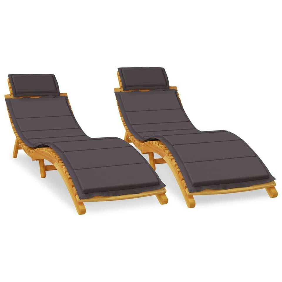 Sun Loungers 2 pcs with Dark Grey Cushions Solid Wood Acacia Tesco