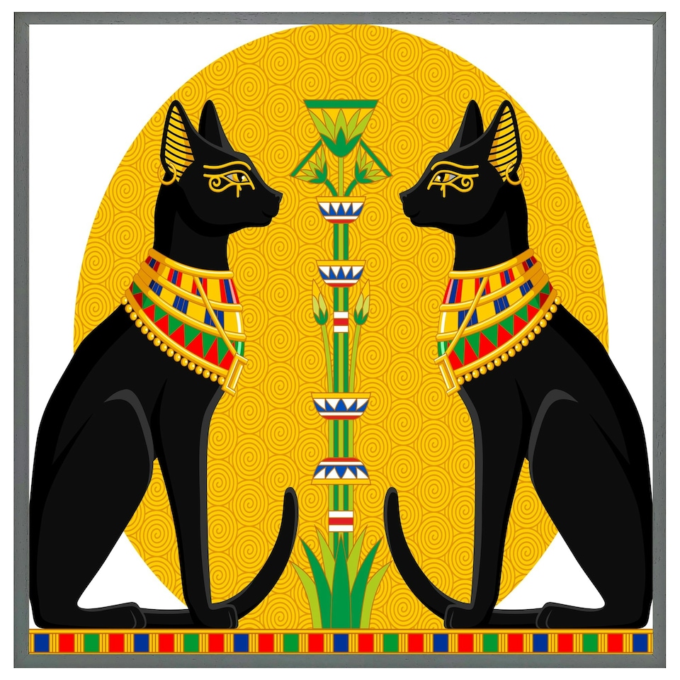 image 1 of Illustration of black egyptian cats with papyrus (Picutre Frame) White | XS