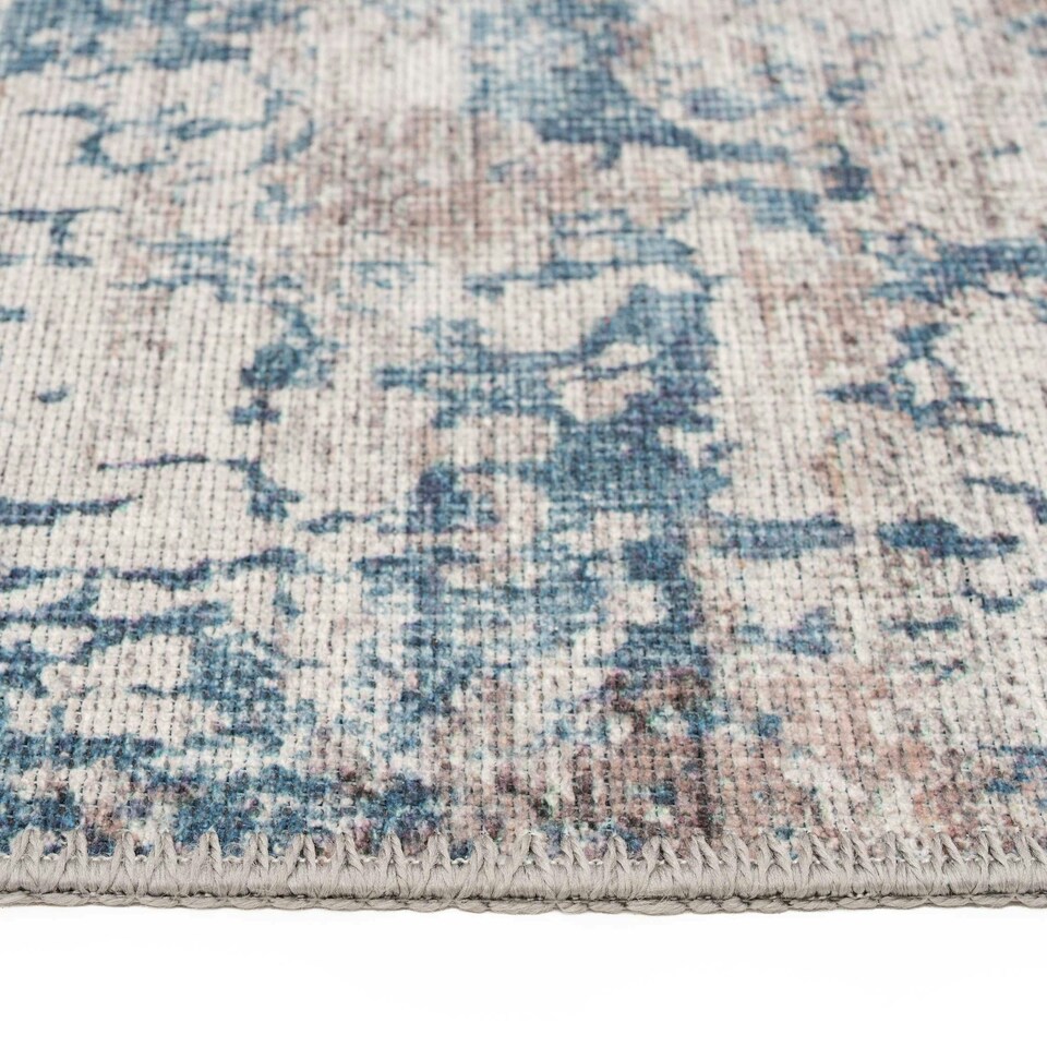 image 1 of KUKOON Blue Grey Distressed Abstract Non Slip Washable Low Pile Rug 120cm x 170cm Blue