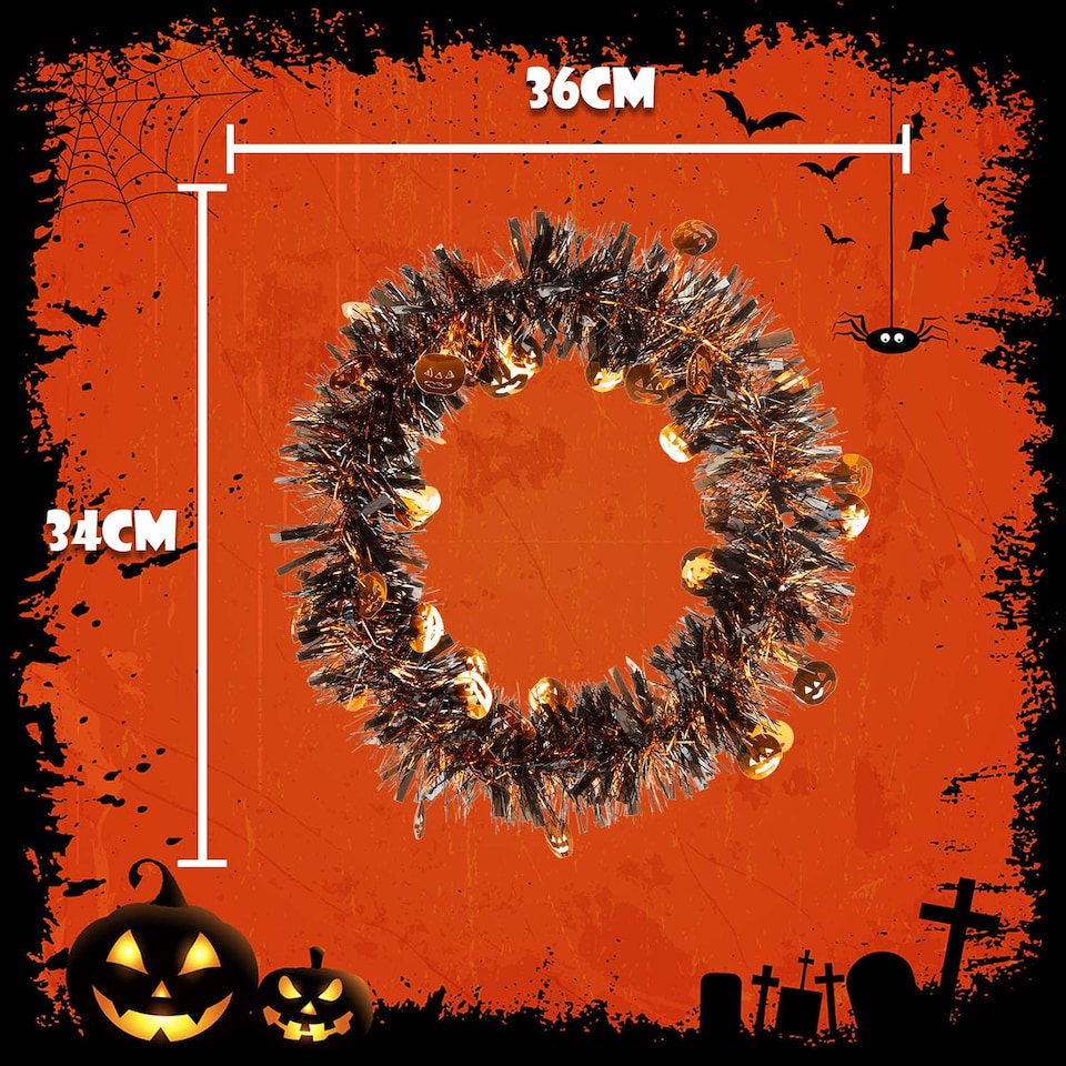 image 1 of PMS Multicoloured Halloween Tinsel Wreath, 34cm x 36cm