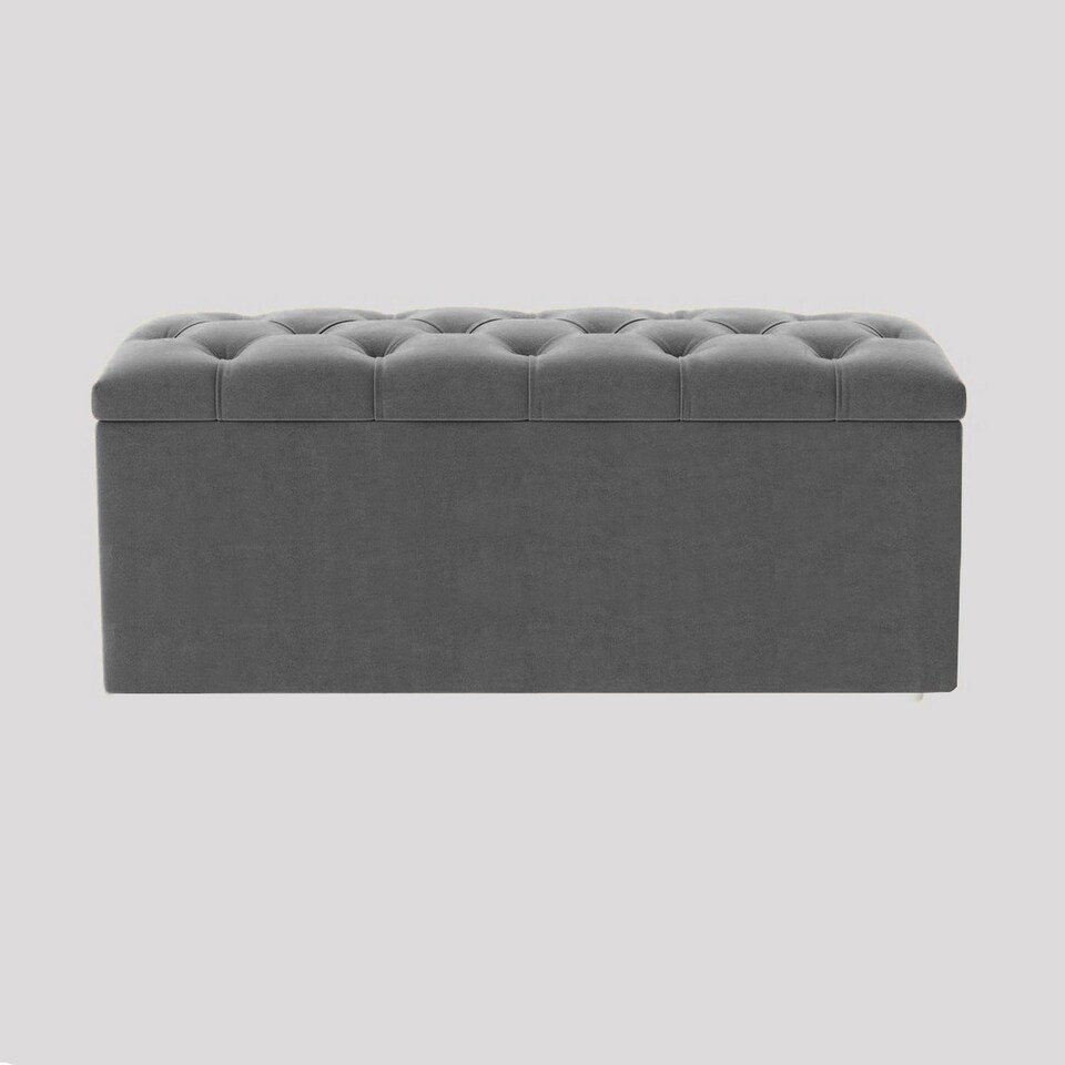 image 1 of 150cm Luna Chesterfield Ottoman Storage Box - Grey Plush Velvet Upholstered Blanket Box