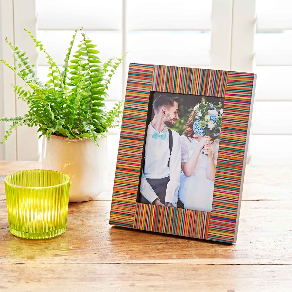 Dhari Multicoloured Stripe Papri Wood Photo Frame
