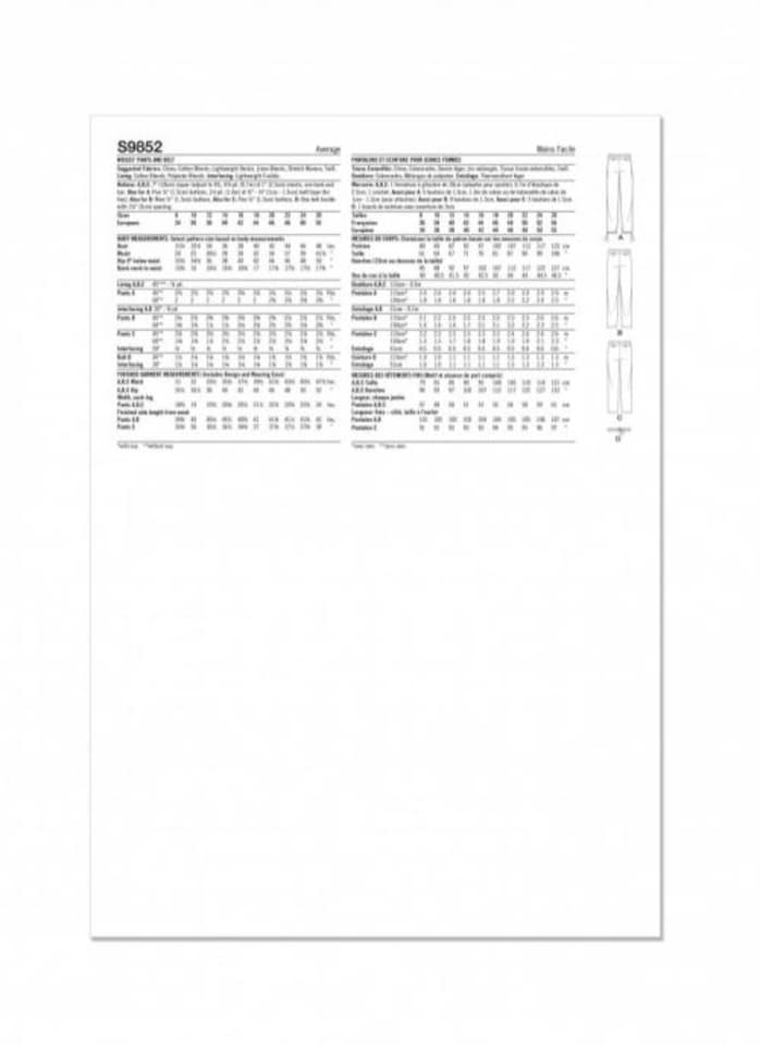 image 1 of Simplicity 9852 Paper Sewing Pattern – Women’s Trousers & Belts, Size Y5 (18–20–22–24–26), Intermediate