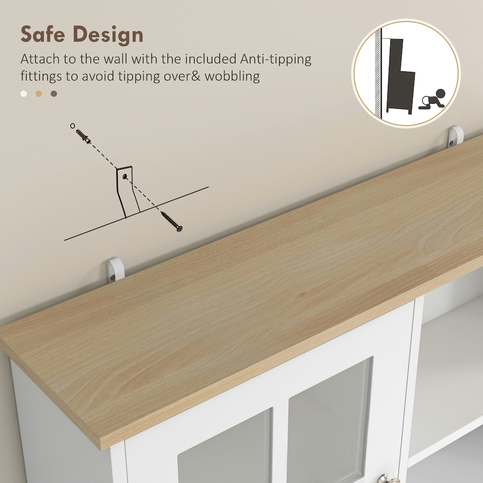 image 1 of HOMCOM 72" Kitchen Solid Storage Sideboard Cabinet with Glass Door, White