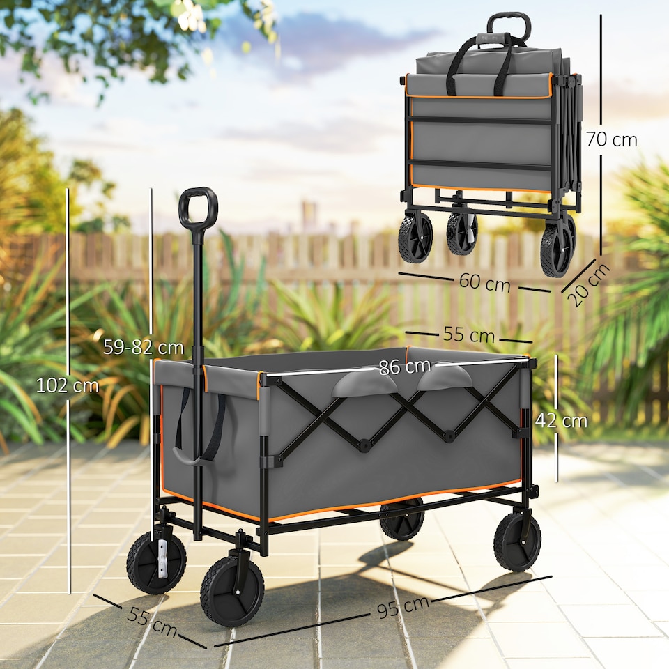 image 1 of Outsunny 160L Folding Trolley Cart w Adjustable Handle, Grey and Orange