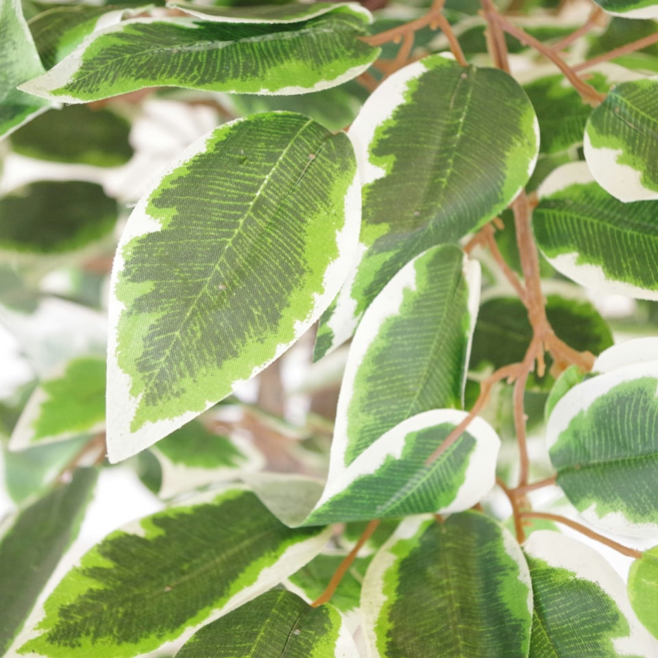 image 1 of 130cm LARGE Realistic White Edge Ficus Artificial Plant Tree Copper Metal Planter