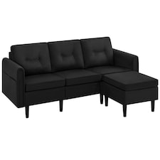 Yaheetech 189 cm W 3-Seater Sofa with Ottoman | Black | Three Seater
