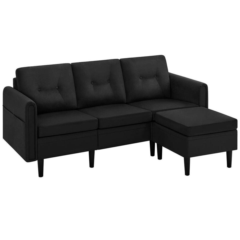 image 1 of Yaheetech 189 cm W 3-Seater Sofa with Ottoman | Black | Three Seater