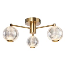BHS Rimi 3 Light LED Semi Flush Ceiling Light, Satin Brass | Gold | Satin Brass | 1
