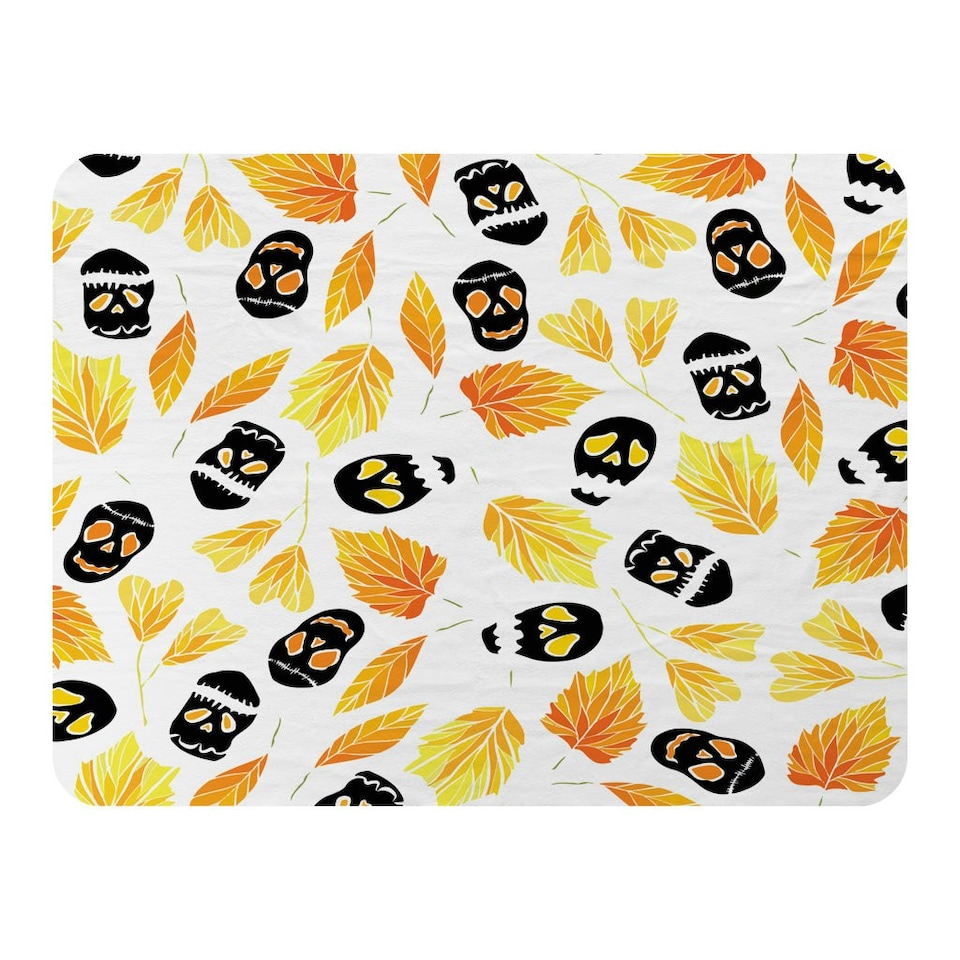 image 1 of Autumn Leaves & Halloween Skulls (Blanket)