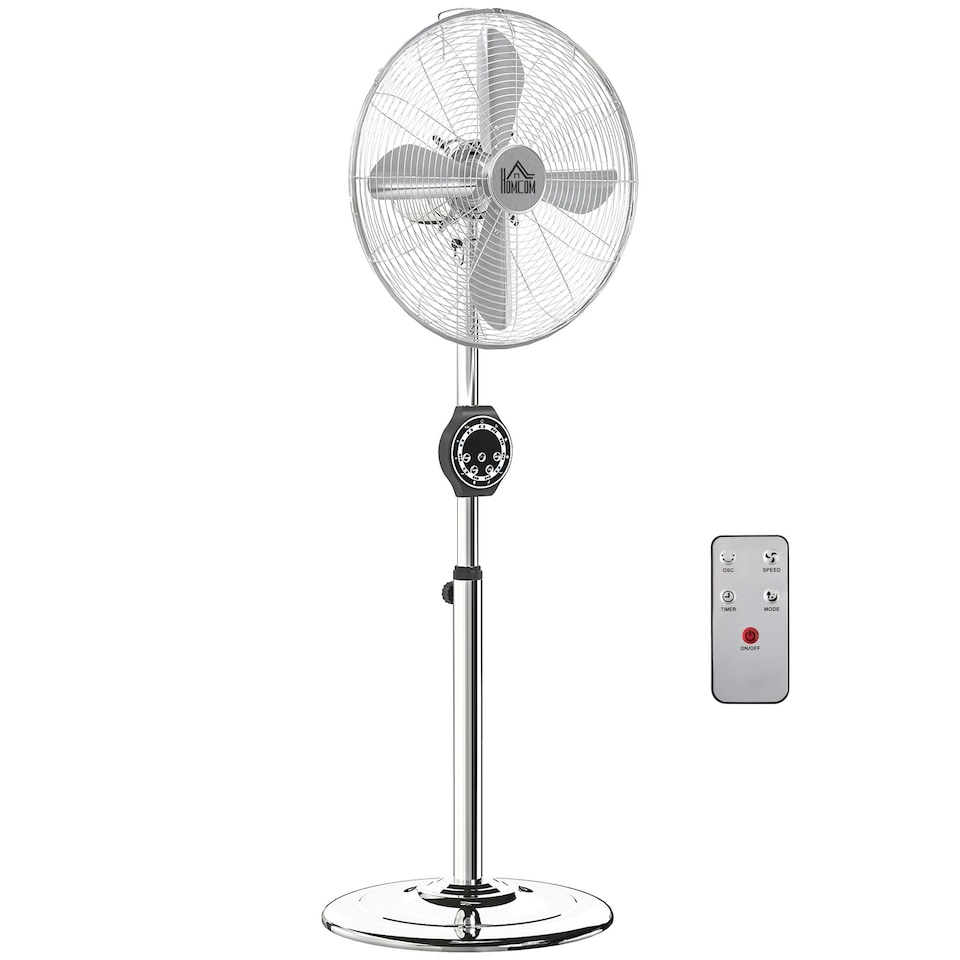 image 1 of HOMCOM Metal Pedestal Fan with Oscillating, Adjustable Height, Timer