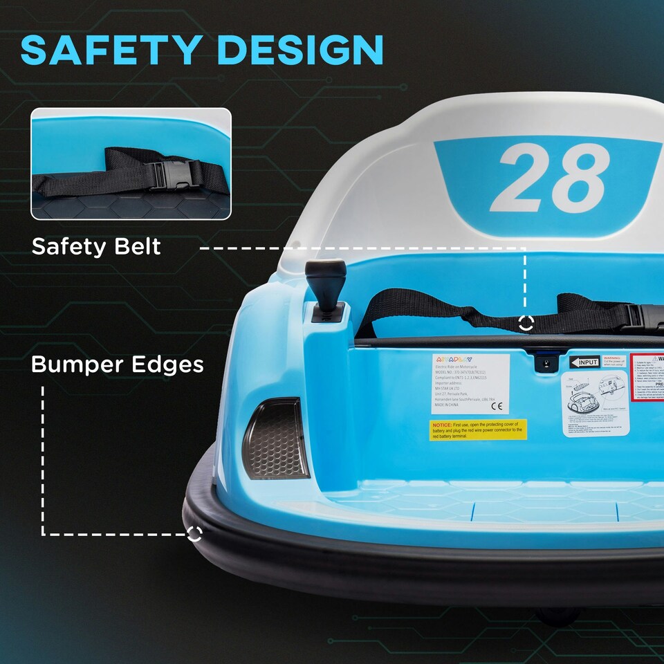 image 1 of AIYAPLAY 360° Rotation 12V Kids Bumper Car w/ Remote Control, Light Blue