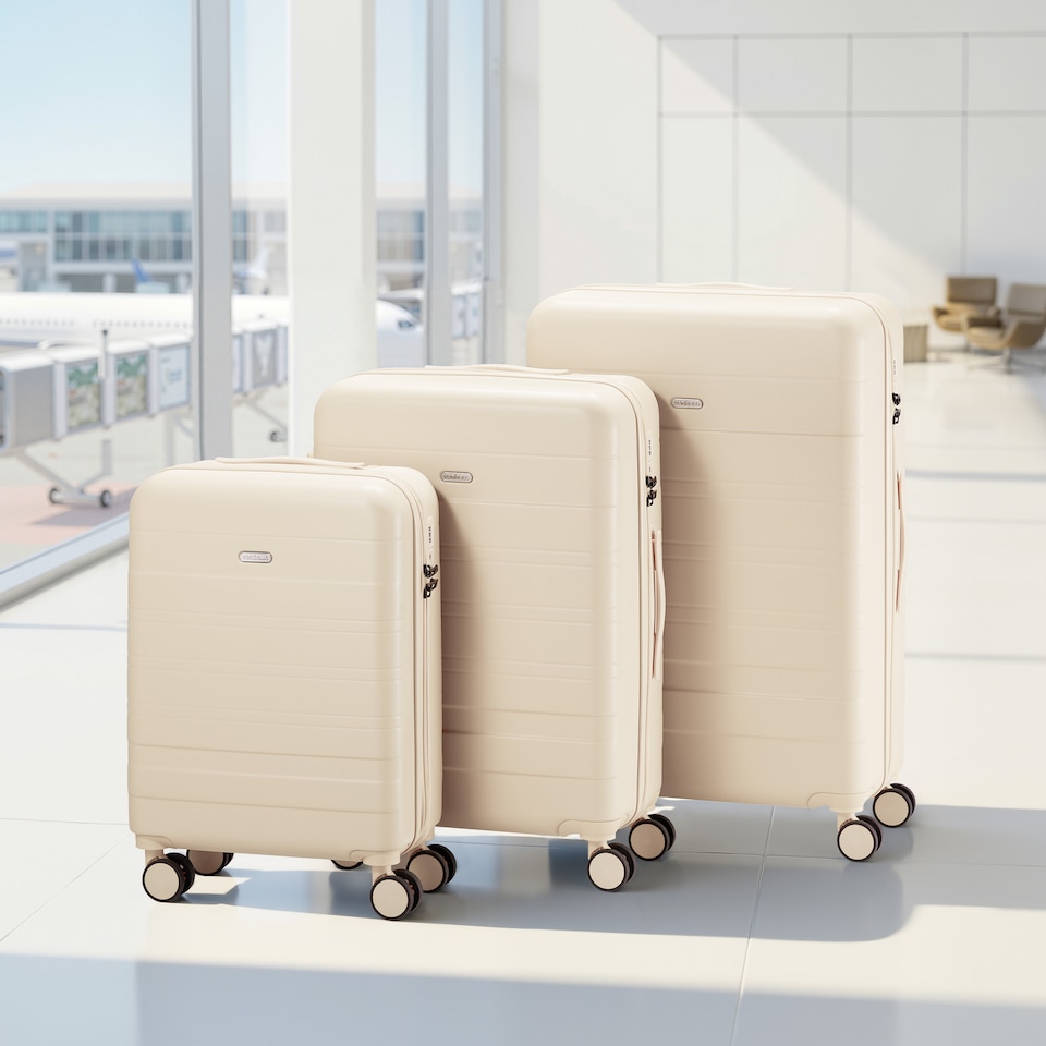 image 1 of Vonhaus Hard Shell Suitcase Set 3 Piece with TSA Lock | White | Cream