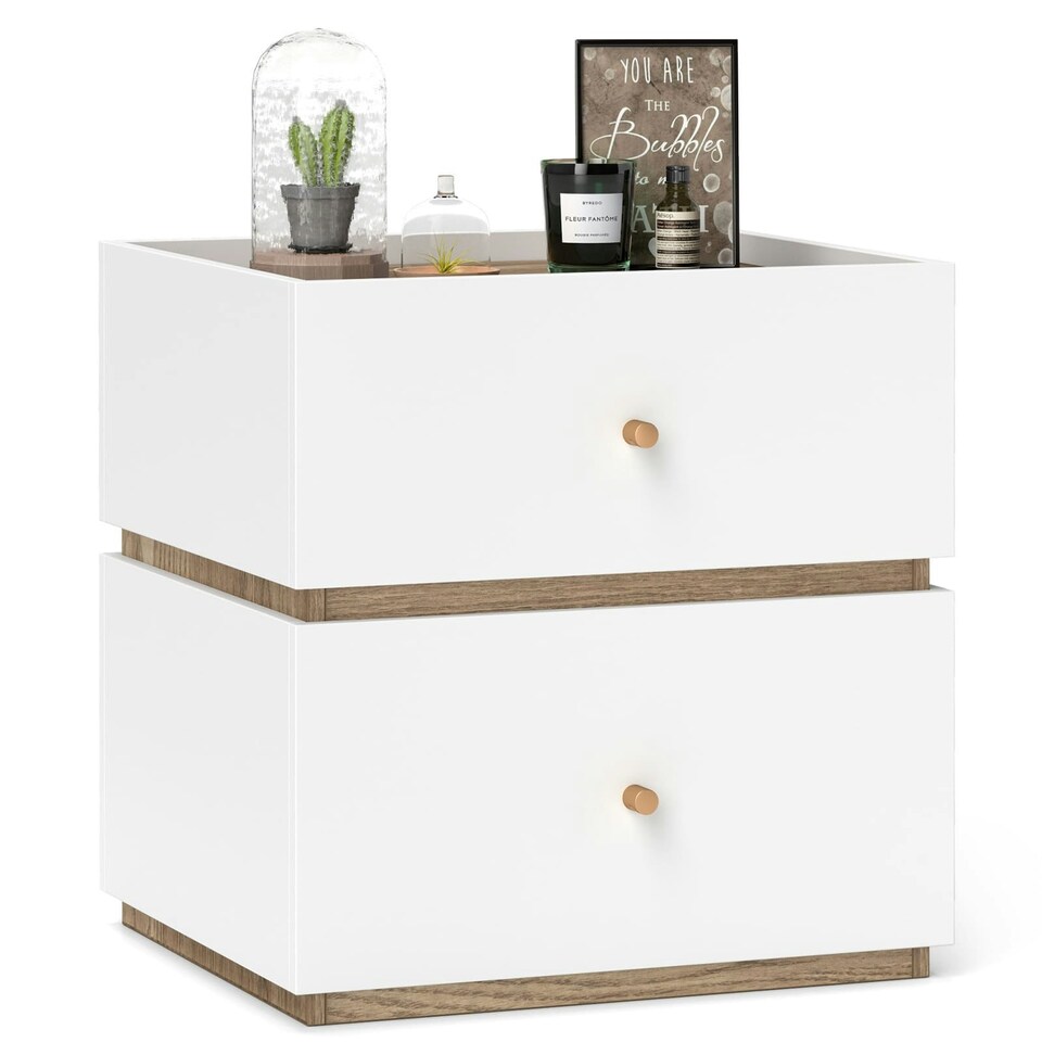 image 1 of COSTWAY 2-Drawer Nightstand Bedside Table with Storage White