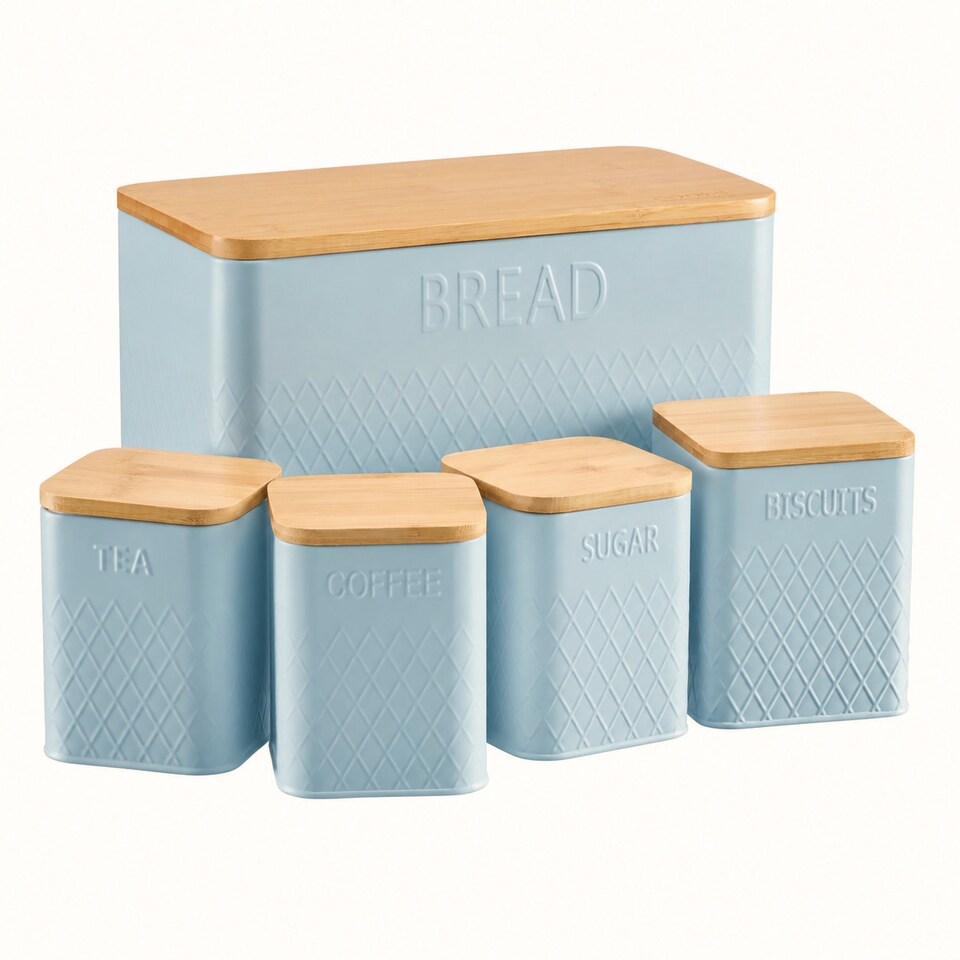 image 1 of Cooks Professional 5 Piece Embossed Kitchen Storage Cannister Set with Bamboo Lids