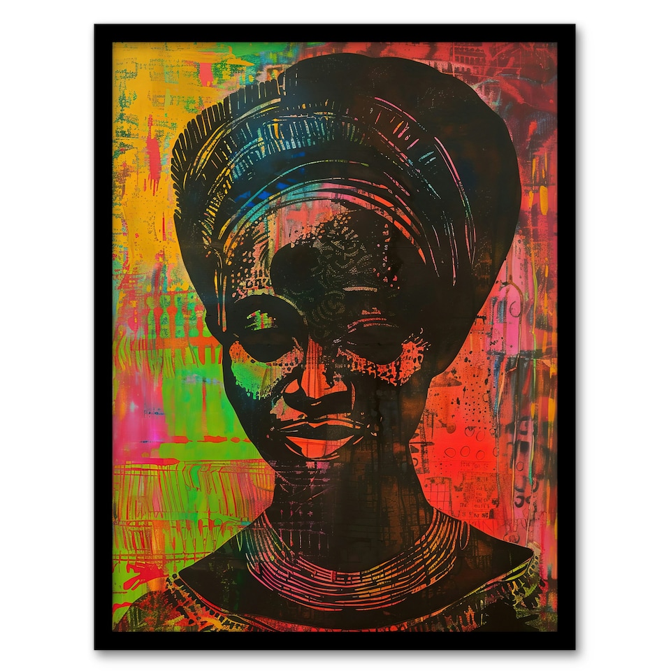 image 1 of Colourful West African Woman Modern Living Room Black Framed Wall Art Print A4