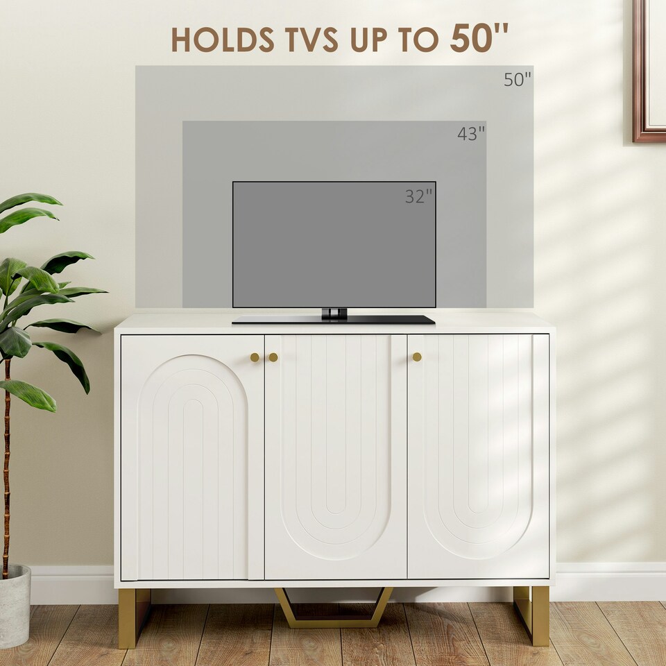 image 1 of HOMCOM Sideboard with Adjustable Shelves & 3 Doors for Living Room, White White | Gold
