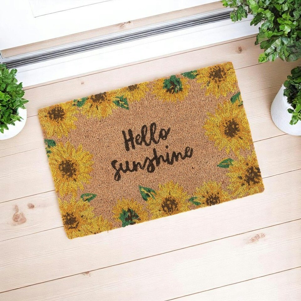 image 1 of Natural Coir Hello Sunshine Sunflower Doormat - 60x40cm