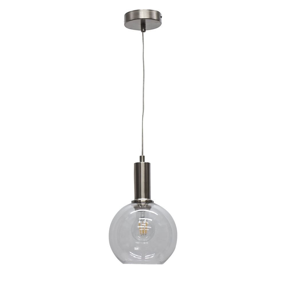 First Choice Lighting Barnum - Clear Glass Globe Satin Nickel Deco Pendant Fitting