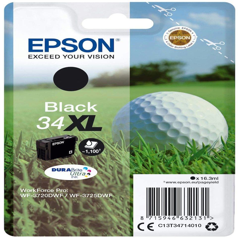 image 1 of Epson 34XL Black Golfball Genuine High Yield, DURABrite Ultra Ink Cartridge