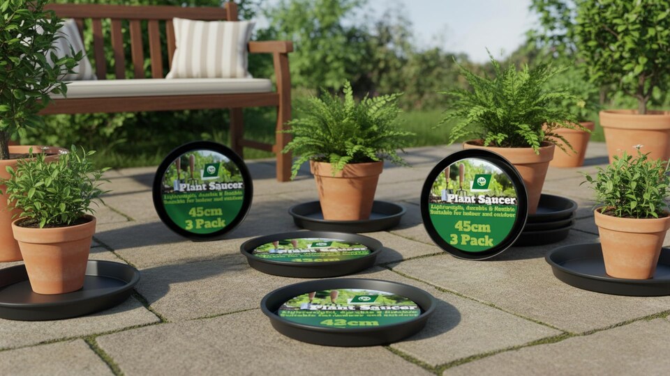 image 1 of Pack of 3 45cm Extra Large Plant Pot Saucers Black Heavy Duty Greenhouse Large Container Drip Trays Deep Dish