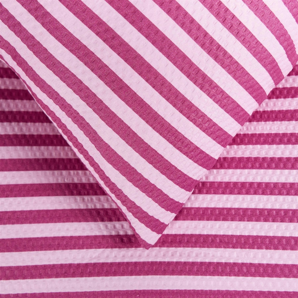 image 1 of OHS Stripe Embossed Soft Cosy Plush Plump Duvet Cover and Pillowcase Bedding Set Pink | Blush Pink | Single