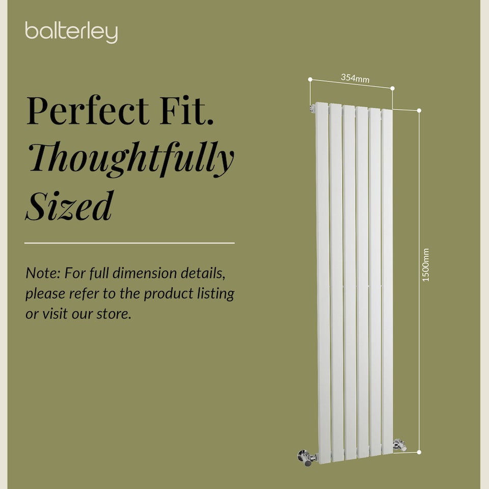 image 1 of Lucia Square Vertical Single Panel Radiator 1500 x 354mm - Satin White | White | Satin White | 1