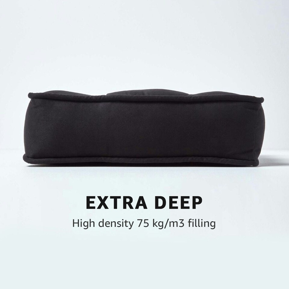 image 1 of Homescapes Black Faux Suede Dining Chair Booster Cushion Black