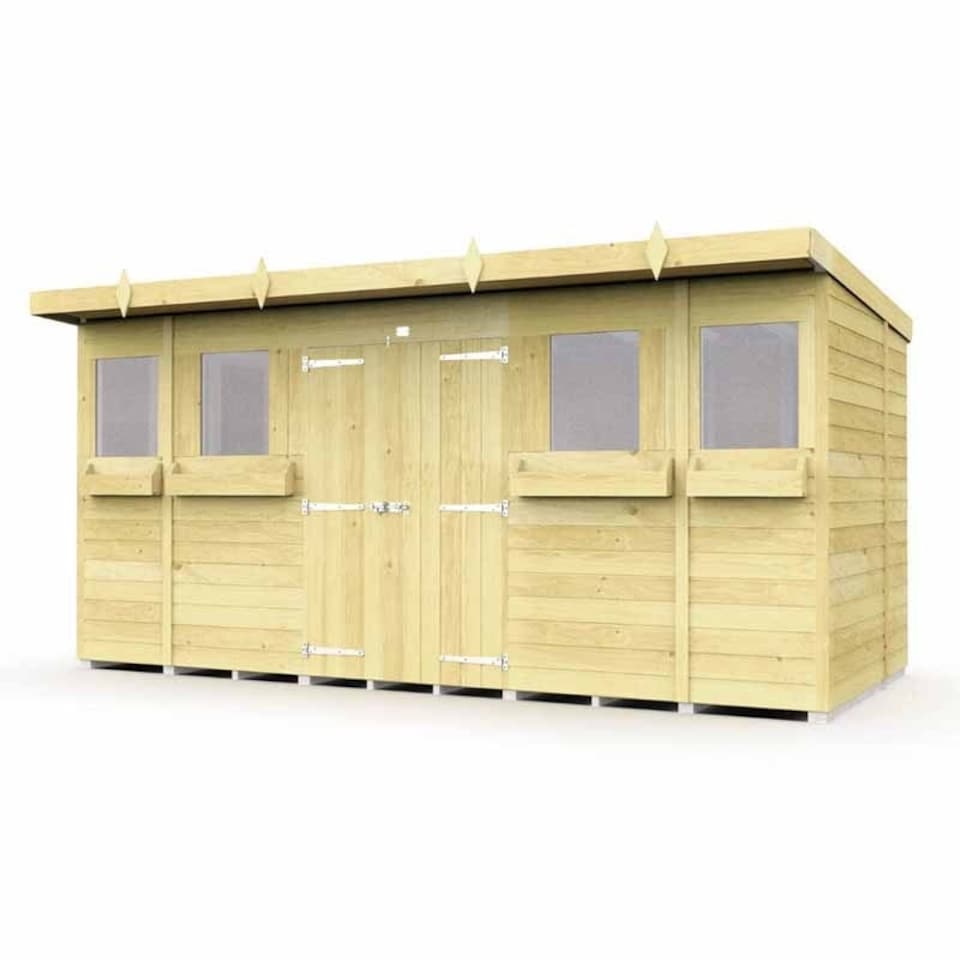 image 1 of 14 x 5 Feet Pent Summer Shed - Wood - L147 x W417 x H201 cm | Brown
