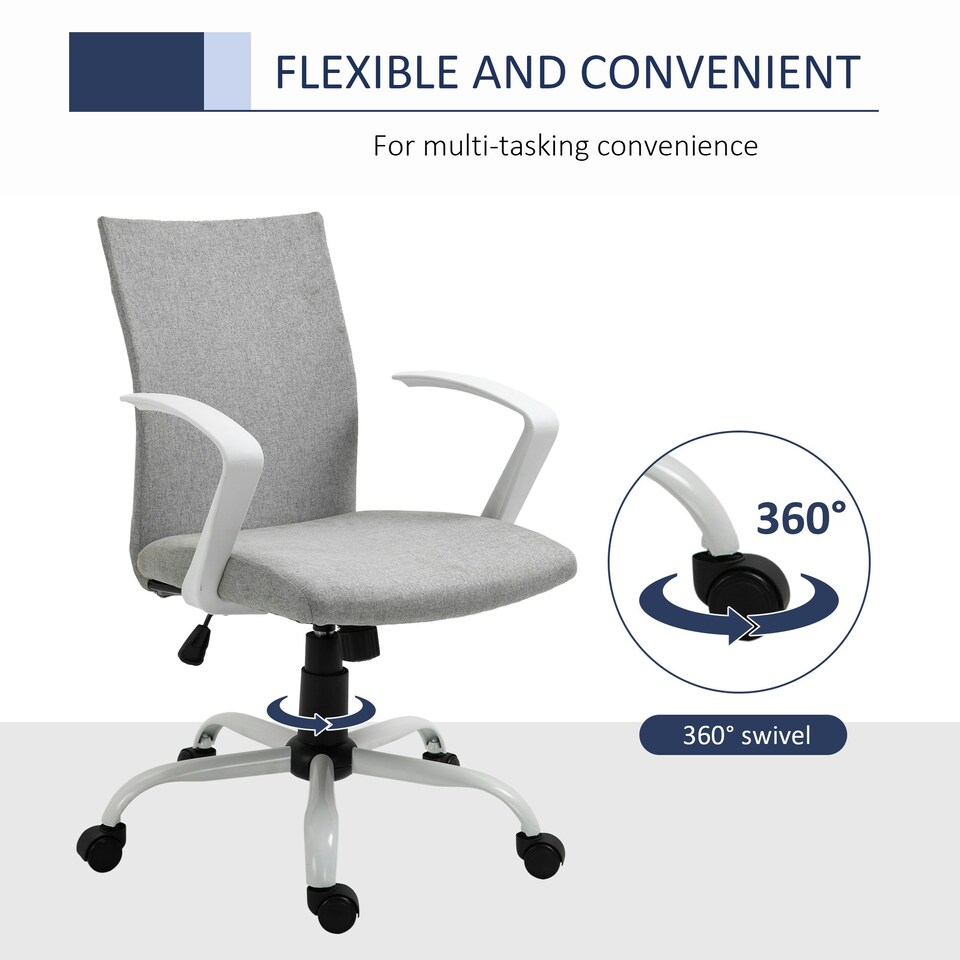 image 1 of Vinsetto Home Office Linen Chair Swivel Computer Desk Task Chair, Light Grey
