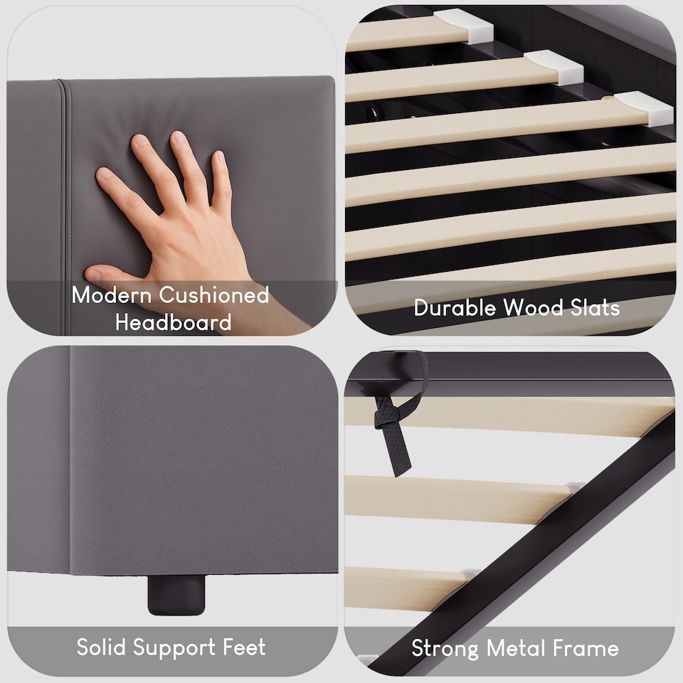 image 1 of Vida Designs Lisbon 3ft Single Ottoman Bed Storage Faux Leather, Grey, 90 x 190cm