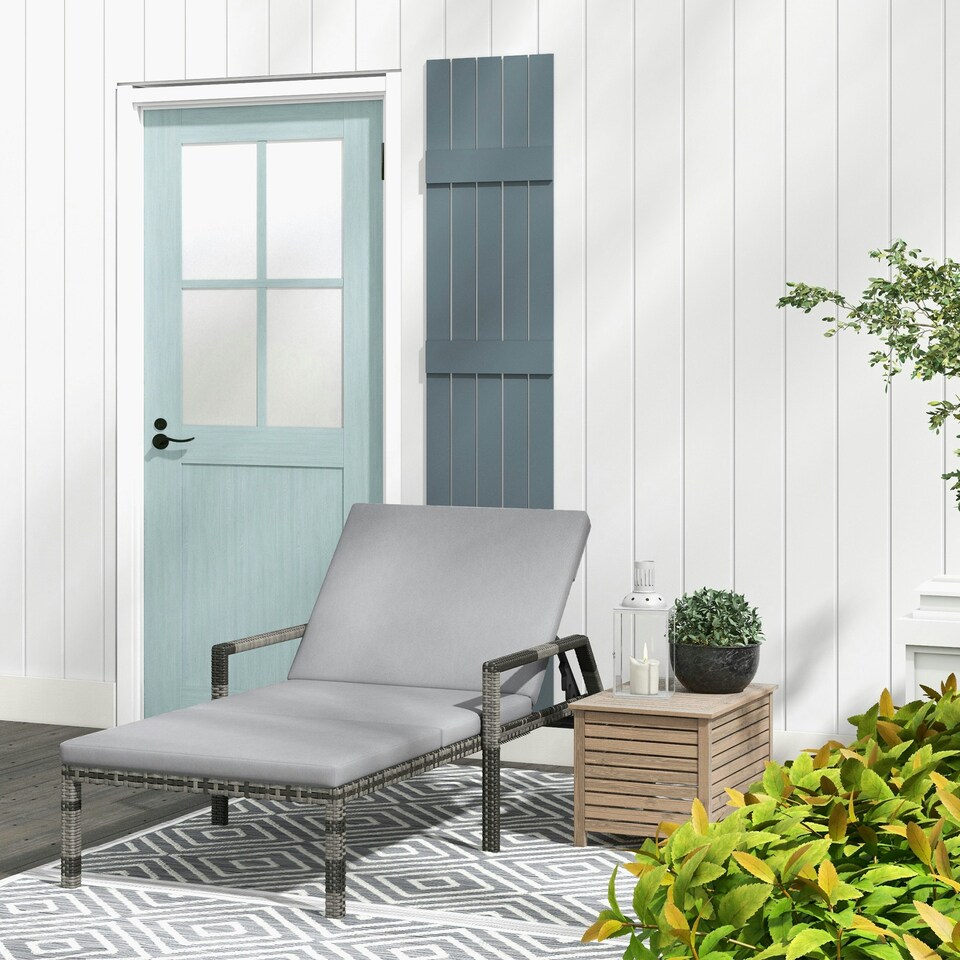 image 1 of Outsunny Wicker Chaise Sun Lounger Garden with Adjustable Backrest