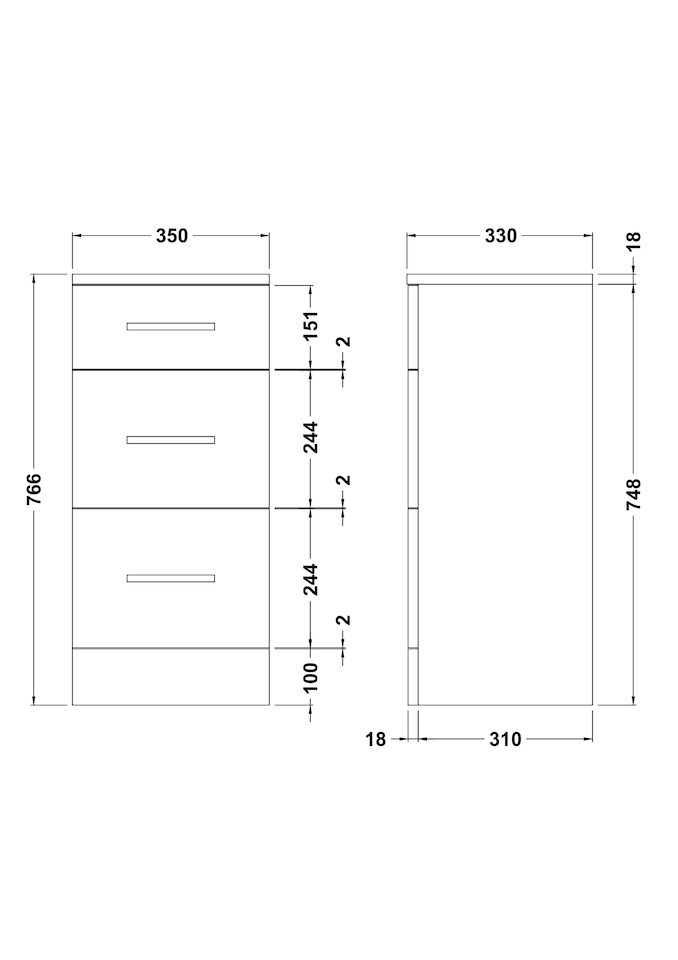 image 1 of Floor Standing 3 Drawer Bathroom Unit Gloss White 350mm | White | Gloss White | 330 x 350 x 766mm | 1