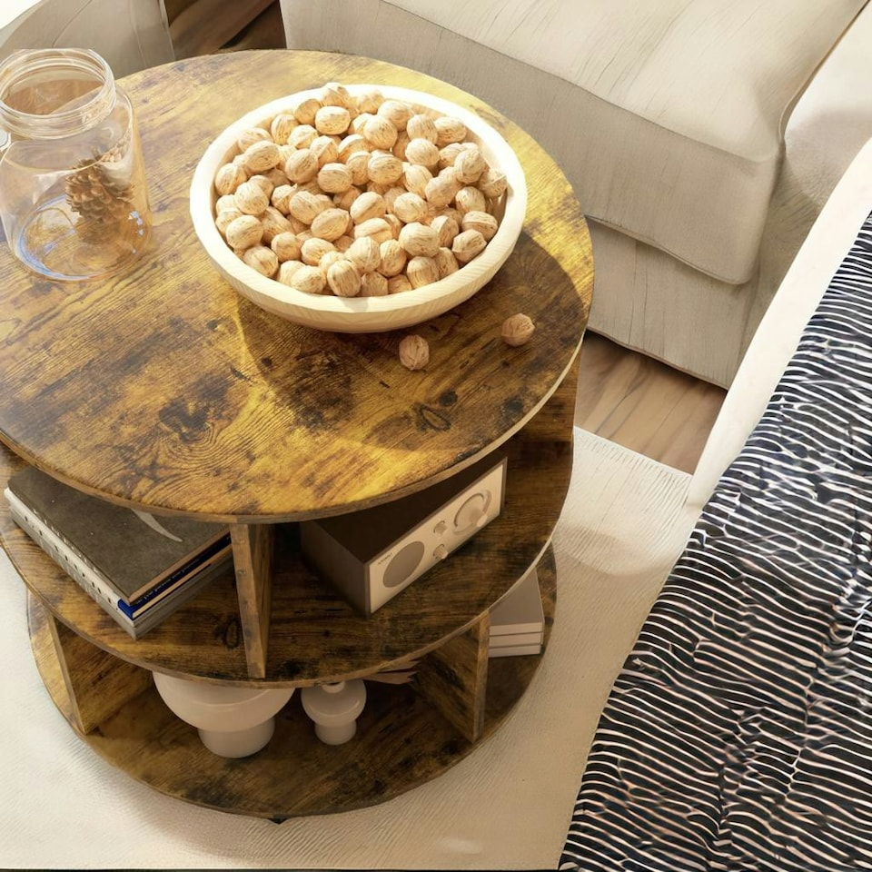 image 1 of Industrial 3 Tier Rolling Coffee Table Rustic Brown Brown