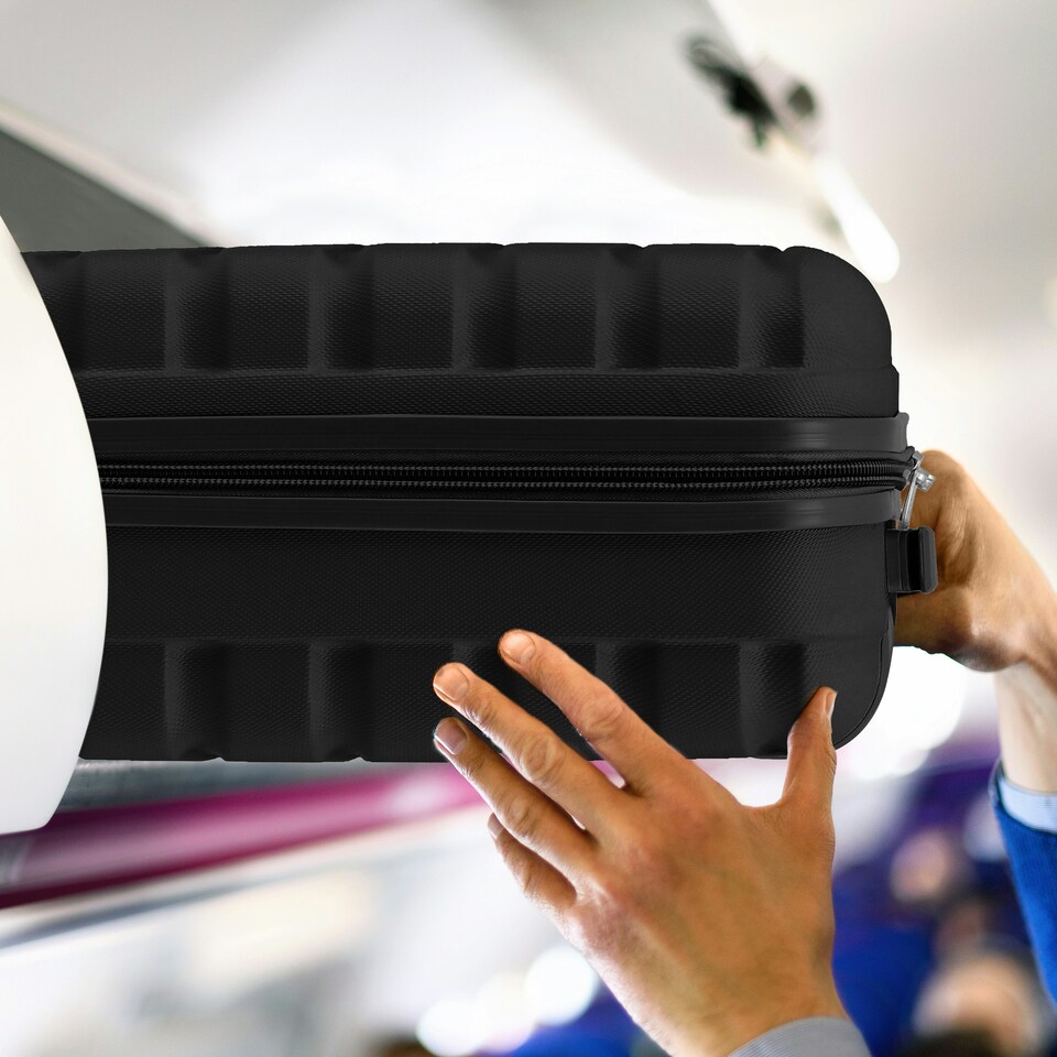 image 1 of Flight Knight Suitcase Sets 3 Piece, Large Suitcase, Extra Large Suitcase, easyJet Cabin Bag 45x36x20cm Underseat Carry On, 100+ Airlines Approved - BA, Ryanair Black | Black | Large
