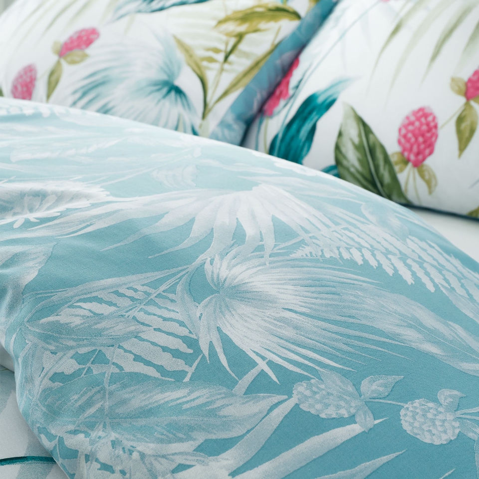 image 1 of Aruba Tropical Floral Reversible Duvet Cover Set | Green
