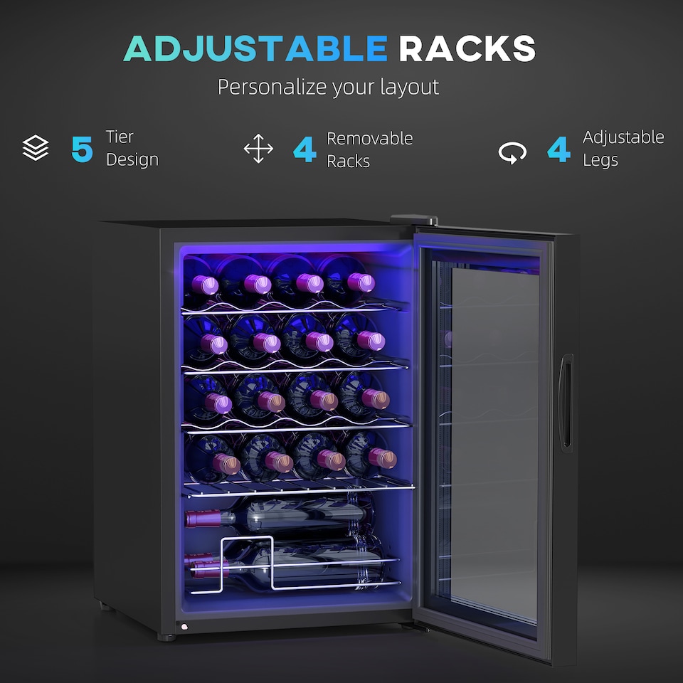 image 1 of Freestanding Wine Cooler Fridge with Glass Door, 20 Bottle, LED Light | Black