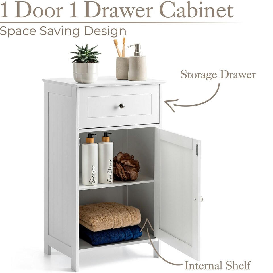 image 1 of Christow Bathroom Drawer Cabinet Wooden White Single Door Storage Cupboard Unit