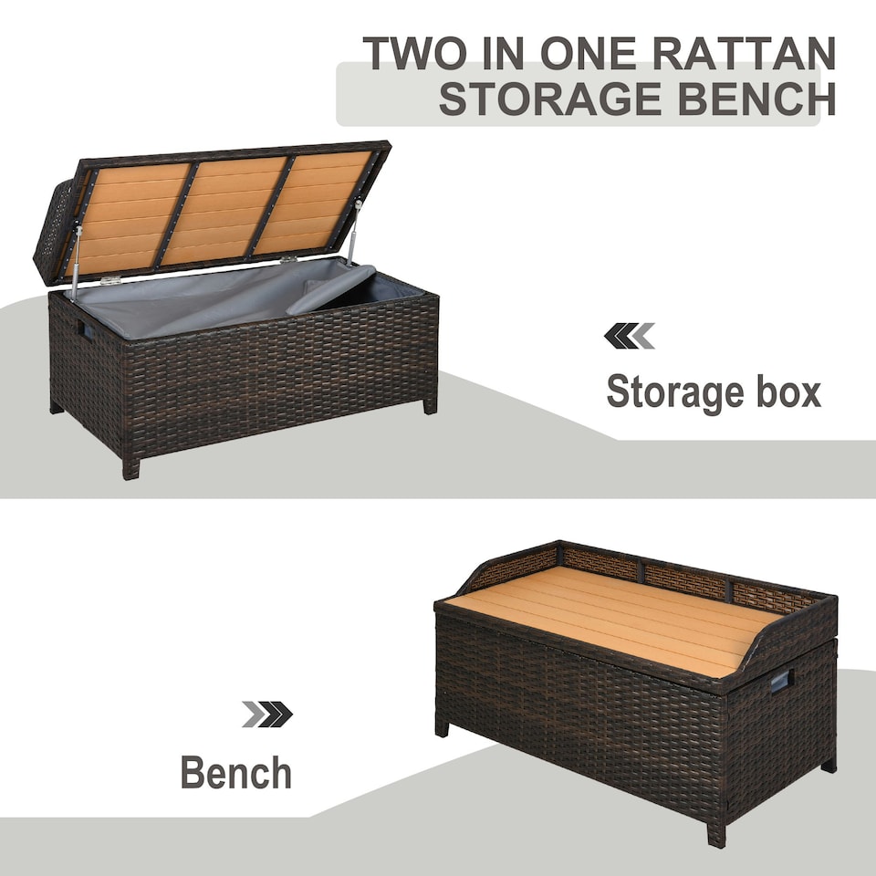 image 1 of Outsunny Rattan Outdoor Storage Bench with Aluminium Frame, Mixed Brown